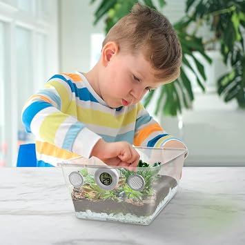 Vented Vivarium Enclosure 6 Quart Terrarium with Temperature & Humidity Hygrometer Sensor for Reptiles, Isopods, Small Bugs (White Vents)