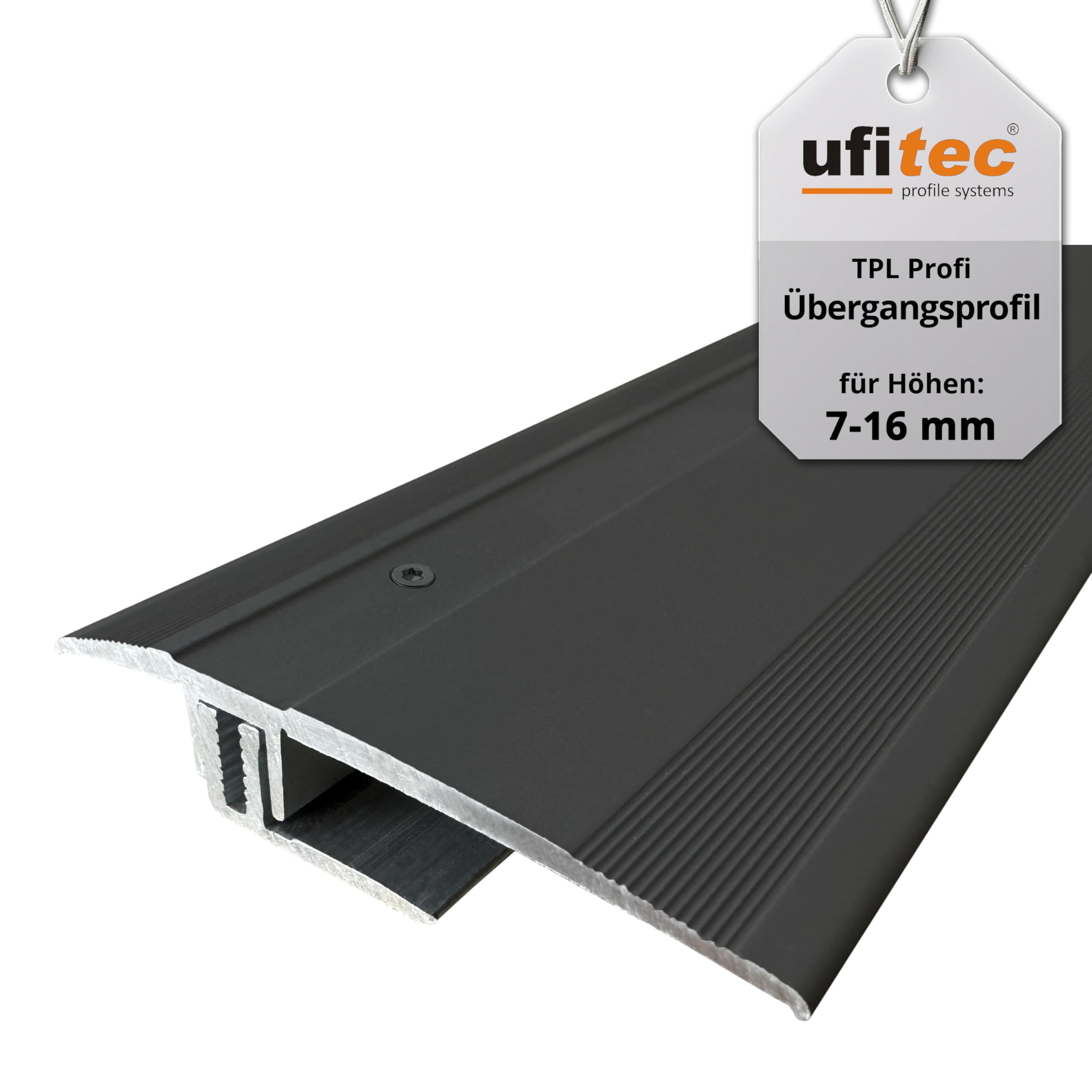 Perfil de transición ufitec® TPL Profi para parquet y suelos laminados - Ancho de cobertura: 60 mm - en dos piezas, atornillable y apto para espesores de suelo de 7 a 16 mm