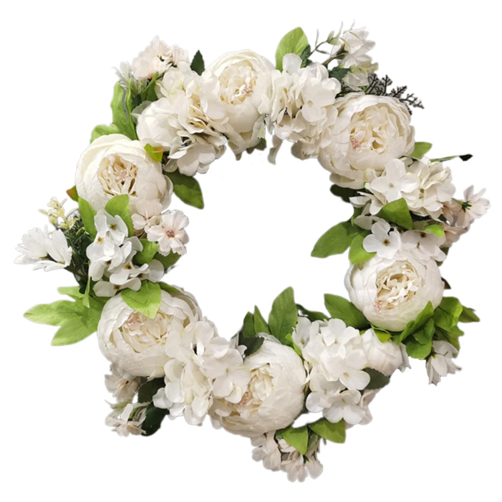 Imooreshine Spring Wreaths For Front Door 16'' Peony Wreath Artificial Flower Wreath Decorative Floral Garland for Wedding Birthday Living Room Decor White