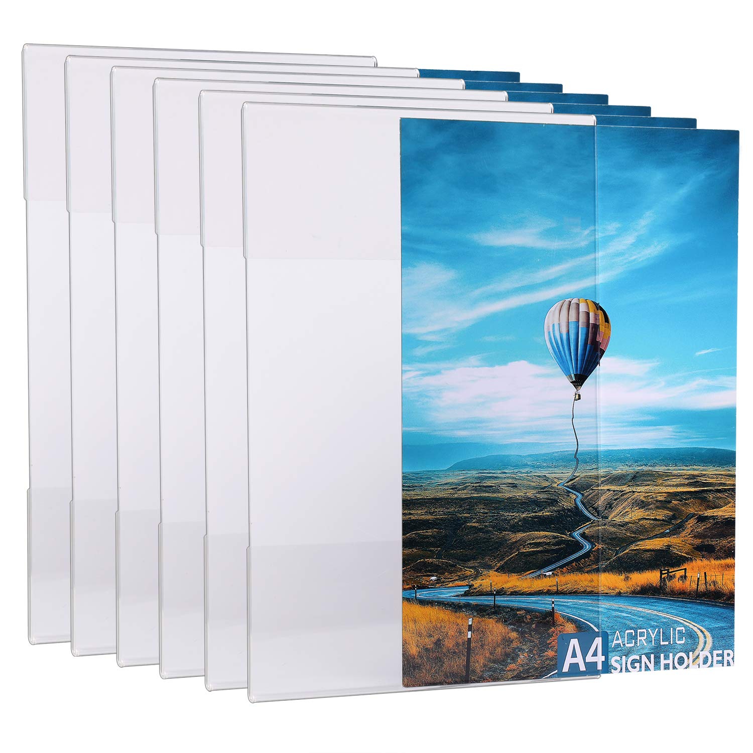 A4 Soporte Acrílico para Pared (6 unidades) Soporte Adhesivo, Expositor A4 Adhesivo de Pared Transparentes, Soporte para Letrero Transparente sin Perforaciones