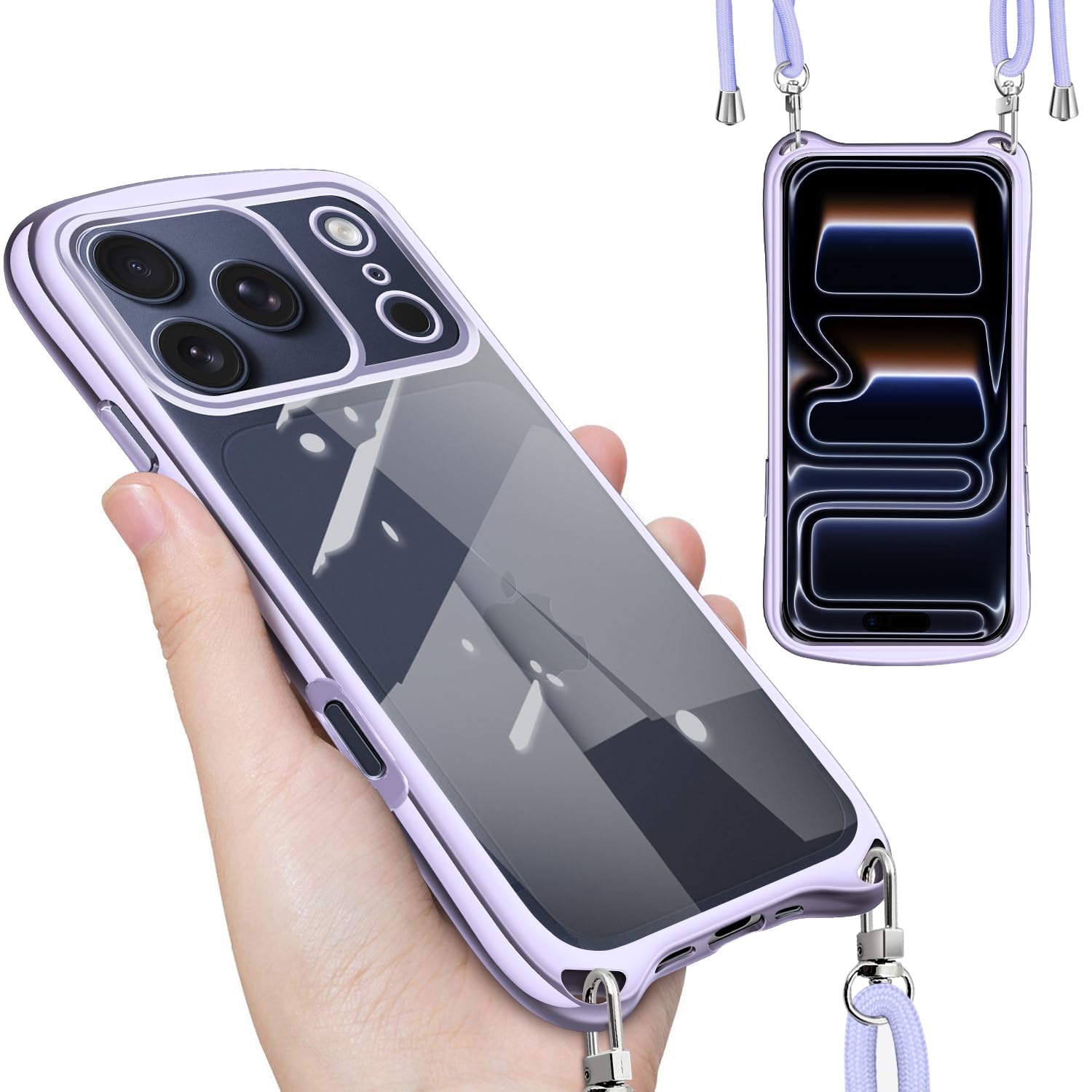 iPhone 17 Pro 対応 ケース ショルダー ストラップ 付き シルバー