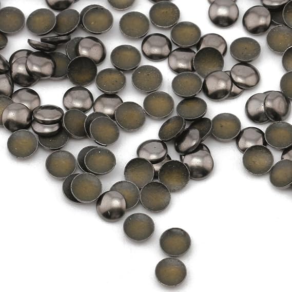 Beadsland Hotfix Iron On ، 5mm Flat Back 1 / 3 Round Studs - 1 / 4 Flatback Glue on Studs 100pcs (Gun Gray 5mm Round)