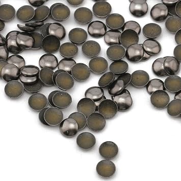 Beadsland Hotfix Iron On, 5mm Flat Back 1/3 Round Studs - 1/4" FlatBack Glue on Studs 100pcs Gun Grey 5mm Round