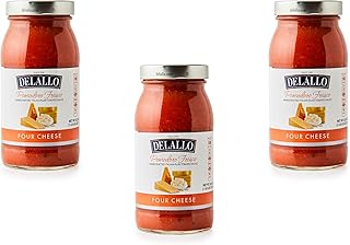 DeLallo Pomodoro Fresco Four Cheese Sauce, Gourmet Pasta Sauce Made with Asiago, Pecorino Romano, Parmesan, and Ricotta Cheese, Made in Italy, Gluten Free, Non-GMO, 25.25 oz. Jar, (3 Pack)