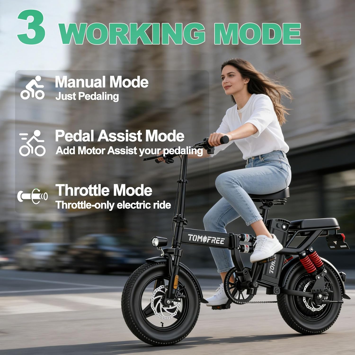 Tomofree Electric Bike for Adult, 750W(Peak)/20-25MPH/75 Miles Electric Bicycle, 14" Folding E Bike, 48V20Ah 960Wh Removable Battery, PAS Control, Full Suspension, Commuter E-Bike for Adults and Teens