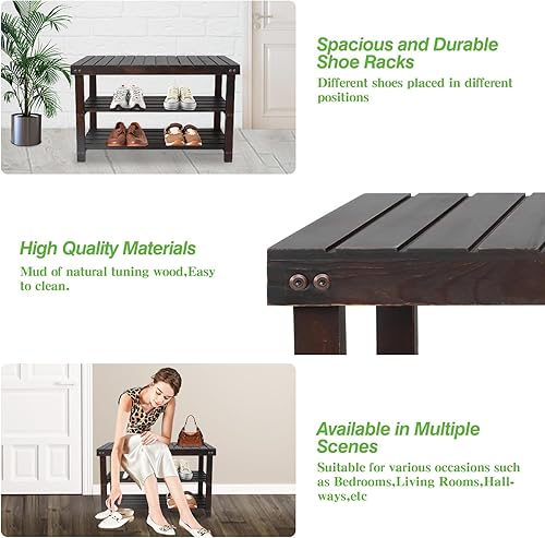 Vista 38 de Zapatero, organizador de zapatos de 3 niveles para almacenamiento de entrada, pequeño estante de madera para zapatos, zapateros independientes