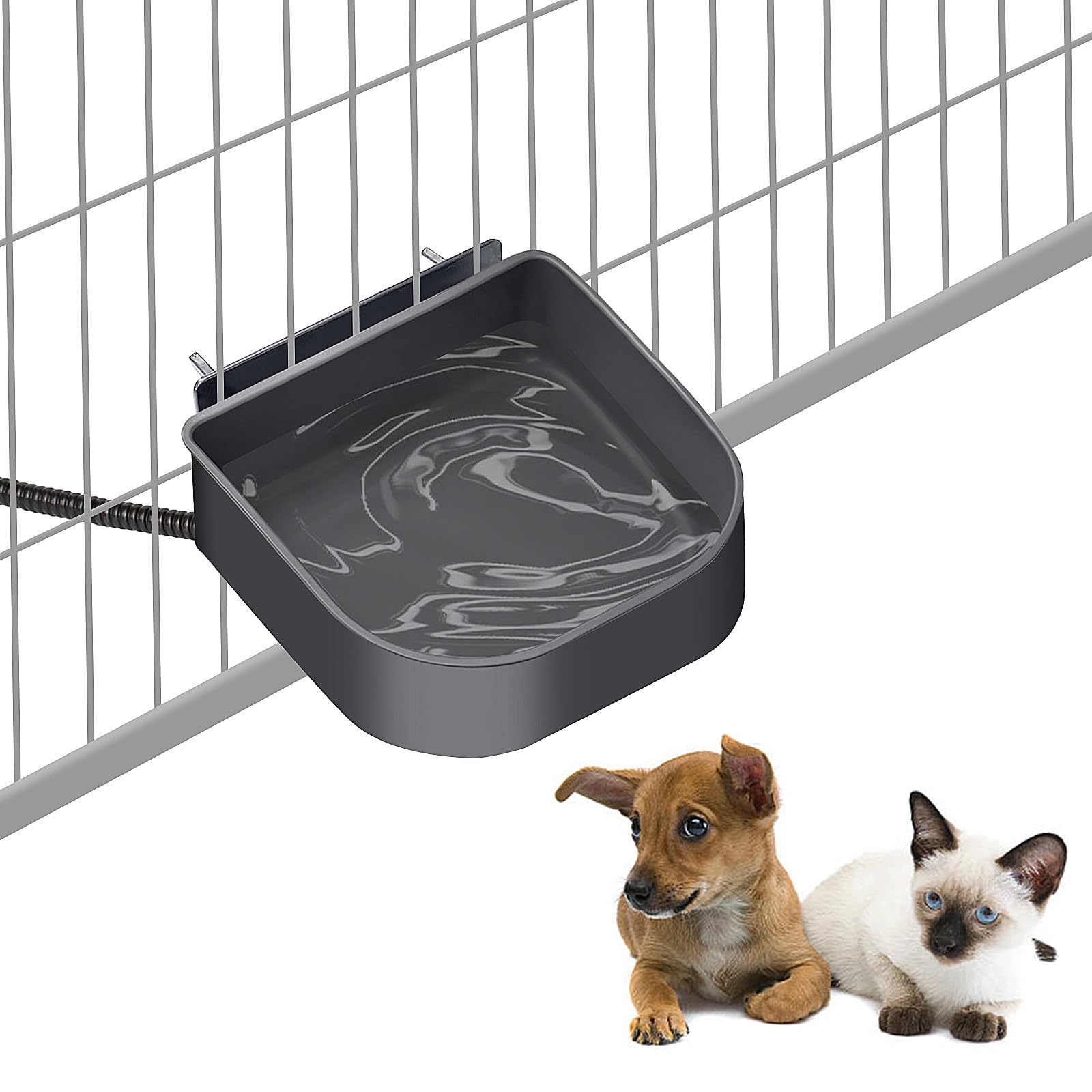 PETLESO Heated Water Bowl for Indoor Pet, Hanging Dog Water Bowl for Kennel No Spill Heated Bowl for Chicken Coop Dogs Cats Rabbits Birds Small Animals Outdoor, 1L
