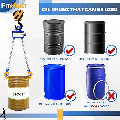 Miniatura 20 de Levantador de tambor de cadena actualizado 1 tonelada (2200 libras) de capacidad vertical Gancho de acero al carbono con resorte integrado