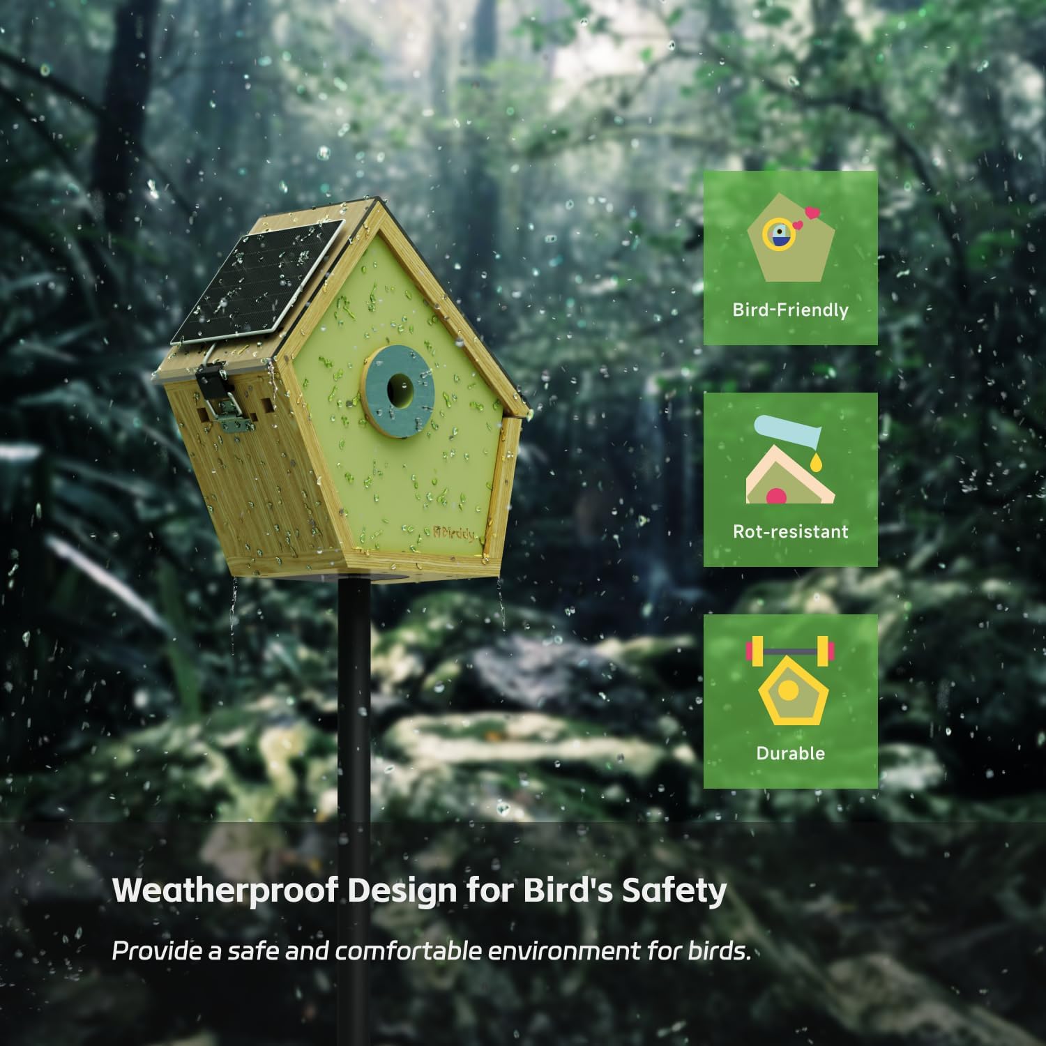 RELI Birddy Original Smart Birdhouse with Camera, Solar Powered Cam Bird Nest with AI Recognition, Time-Lapse Photography, WiFi Outdoor Nesting Box for Birds, Ideal Gift for Bird Lover Watching Birds