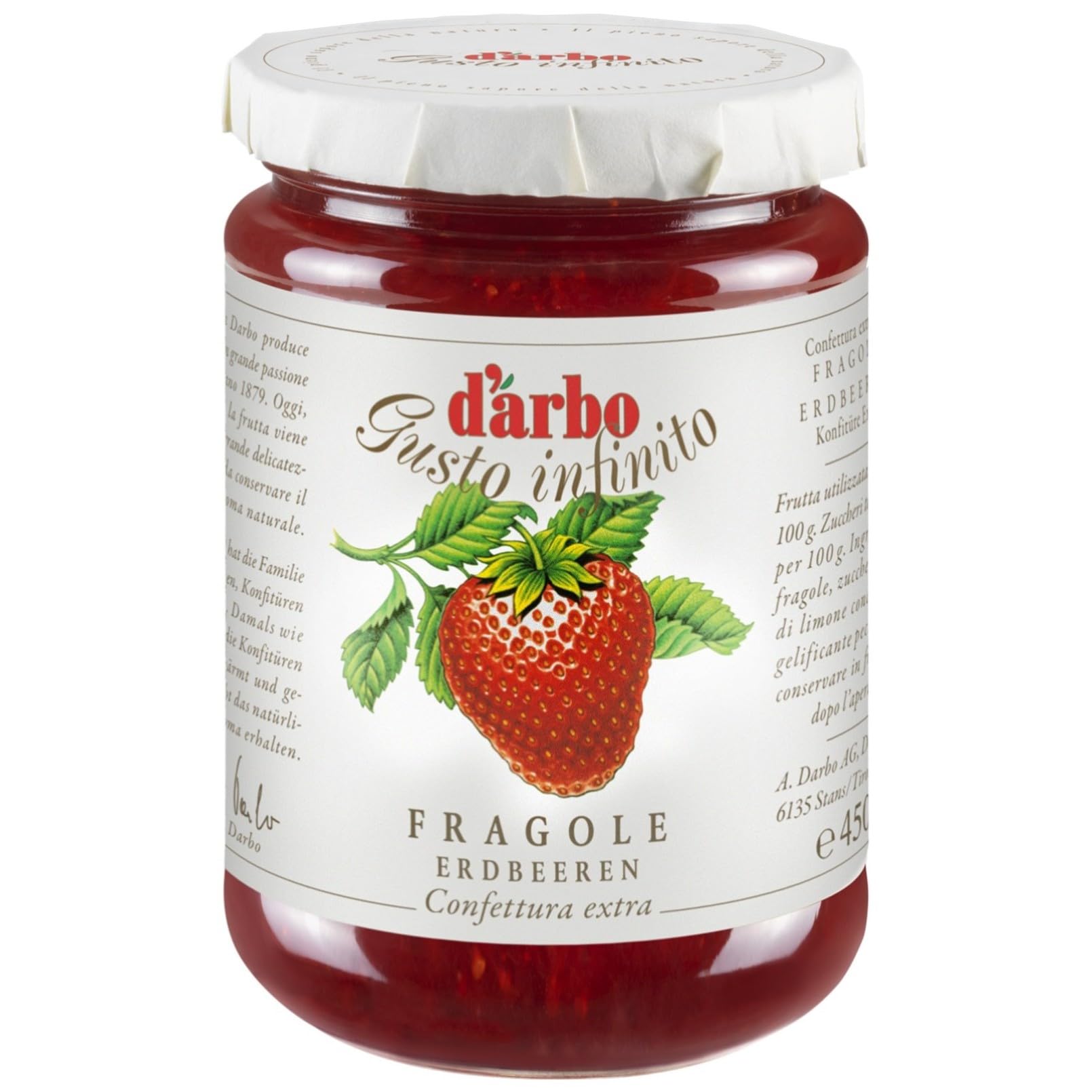Darbo, Confetture Extra di Fragole, Marmellata con Frutta di Alta Qualità, Ideale per la Colazione, Senza Conservanti e Senza Glutine, Formato Convenienza, Confezione da 6 Vasetti da 450 g