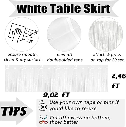 Miniatura 103 de Paquete de 6 faldas de mesa con flecos metálicos azules de 29 x 108 pulgadas para decoración de fiesta de oropel con flecos, cortinas de guirnalda