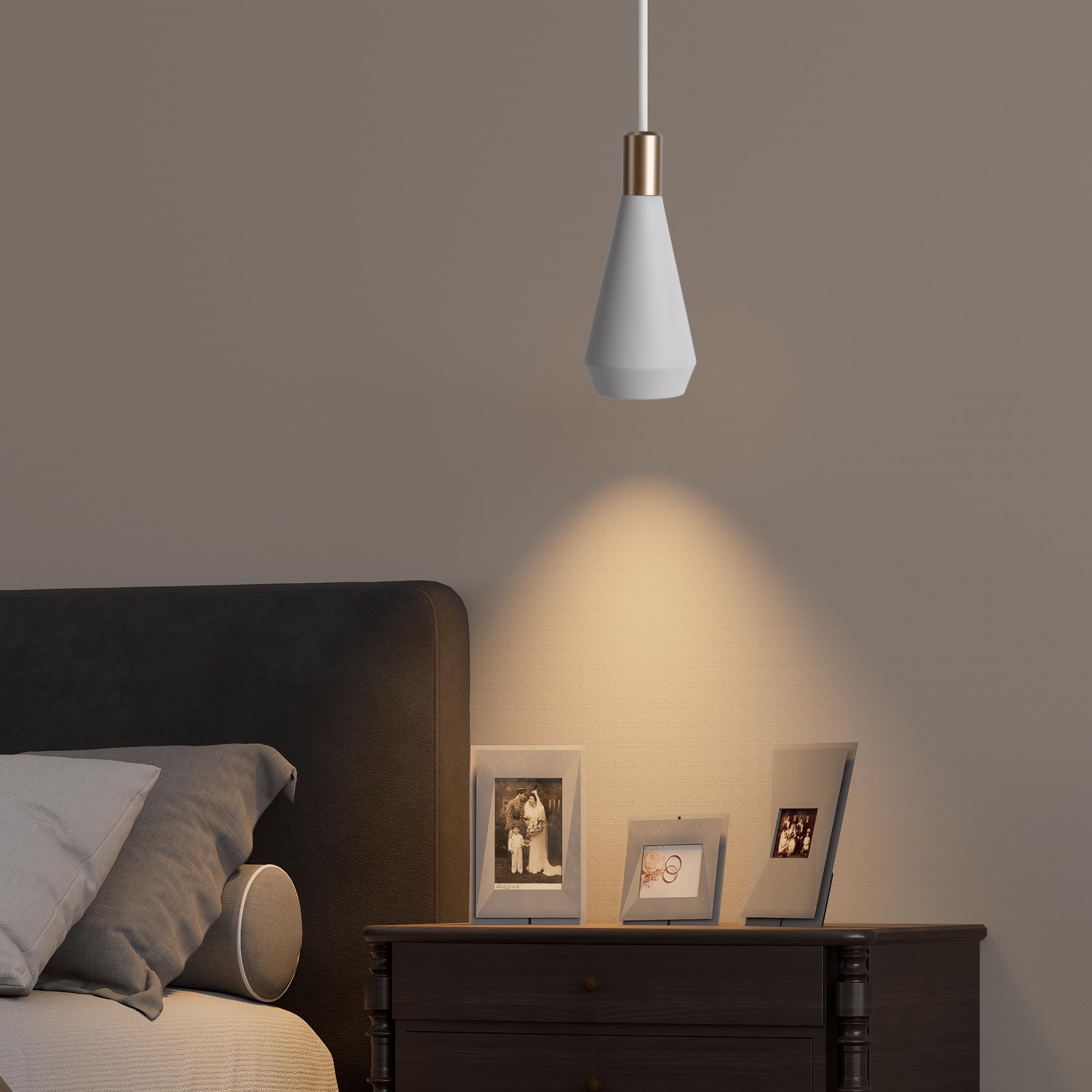 Aisilan Modern White Pendant Light Ceiling Pendant Lights with 5W GU10 Bulb Adjustable Height LED Hanging Lighting for Bedside Bedroom Kitchen Bar - Image 2