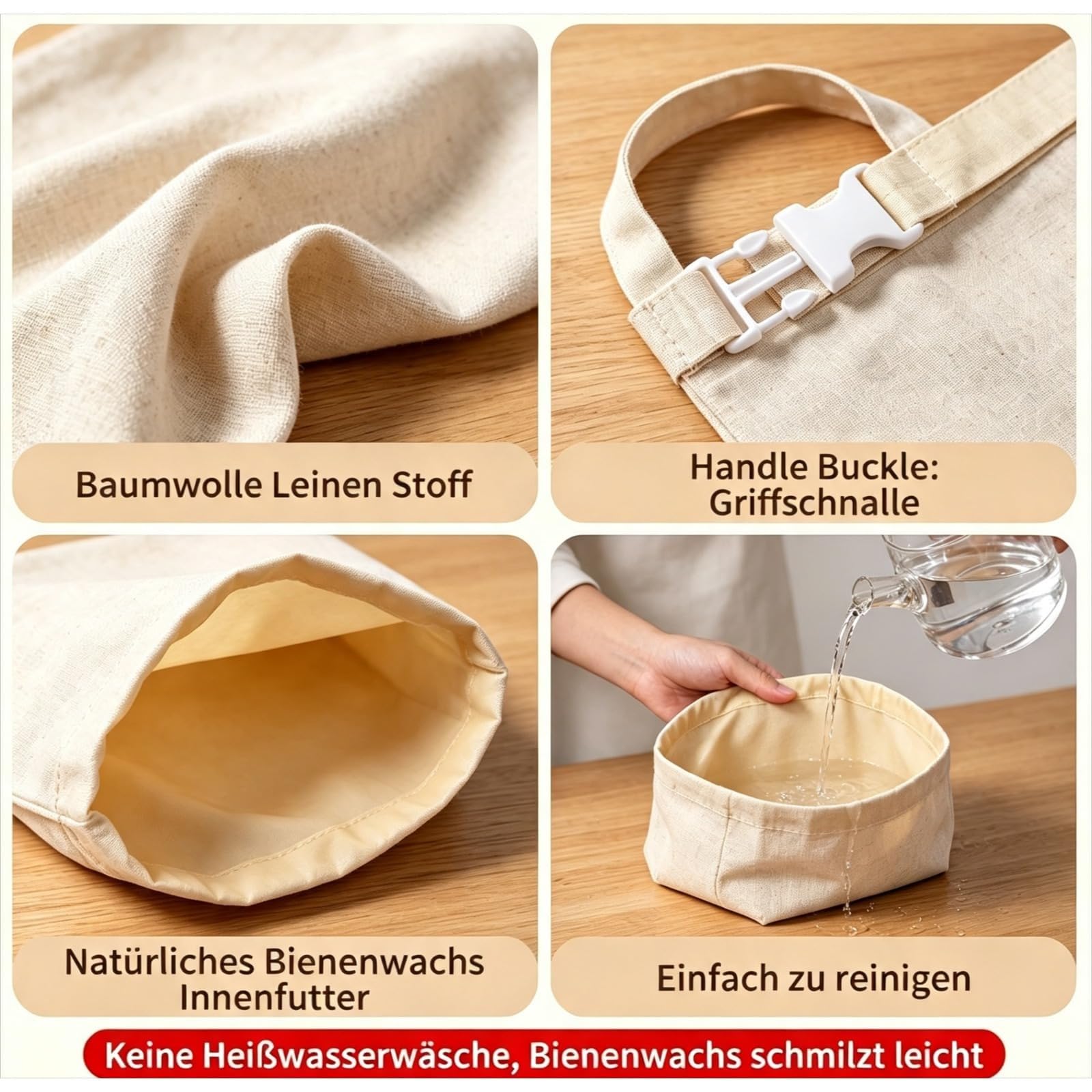 Bienenwachsbeutel, Wiederverwendbare Brotbeutel Aus Baumwolle, Zur Frischhaltung Von Brot Und Backwaren (Weiß,2pcs)