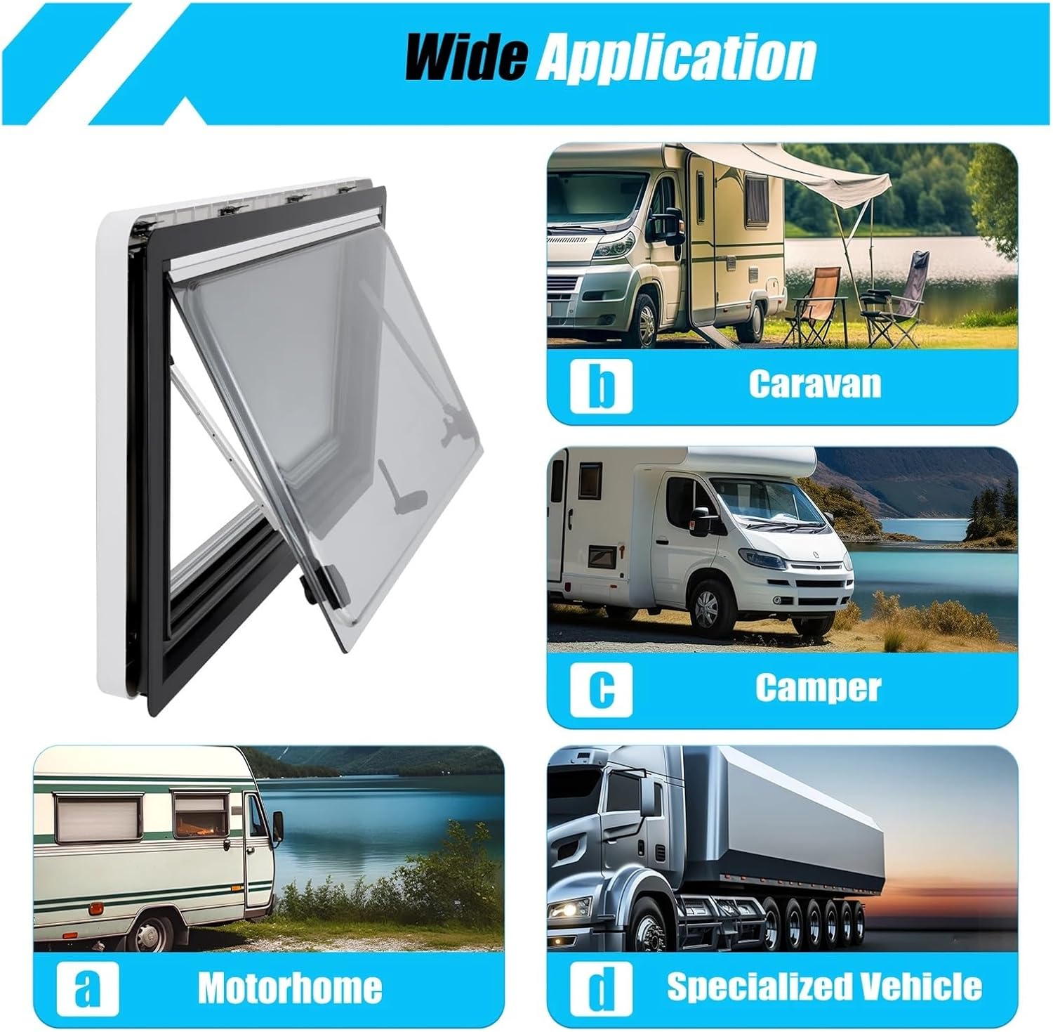900x500mm Ventilation Window RV Side Window Camper External Push Window Trailer Van Extrapolated Window Outer Vent Hatch