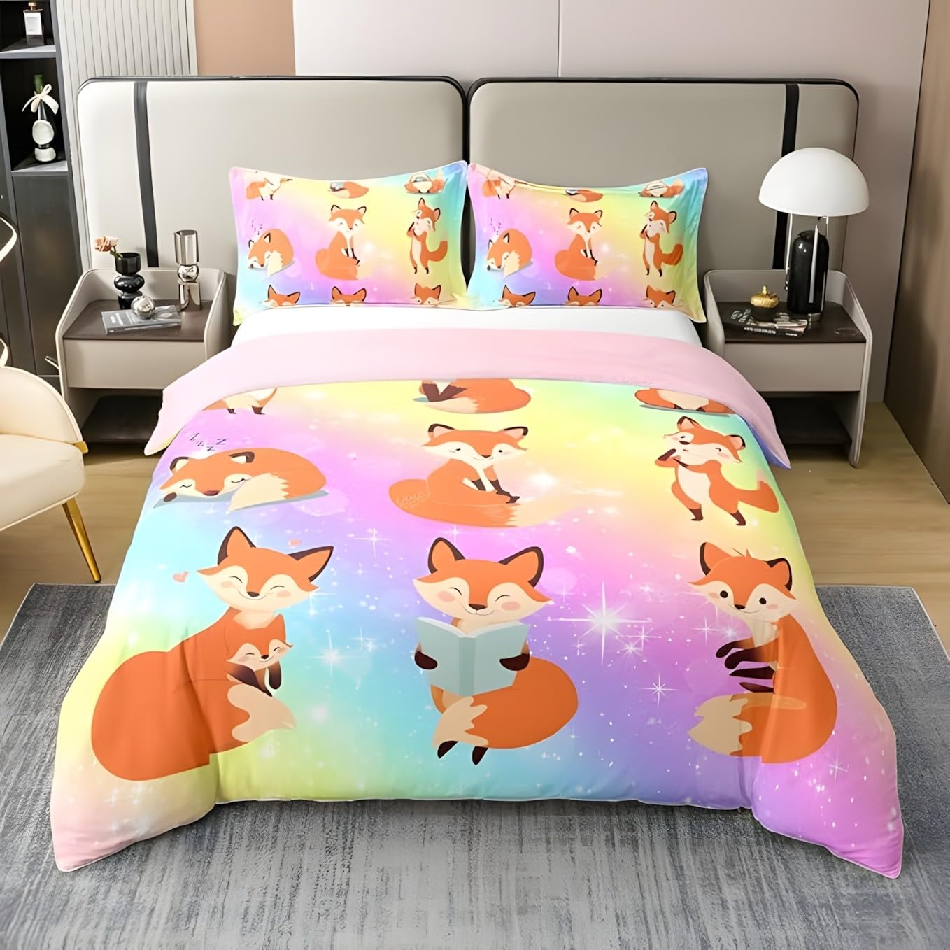 Housse de couette 240x260 renard microfibre respirante à fermeture éclair