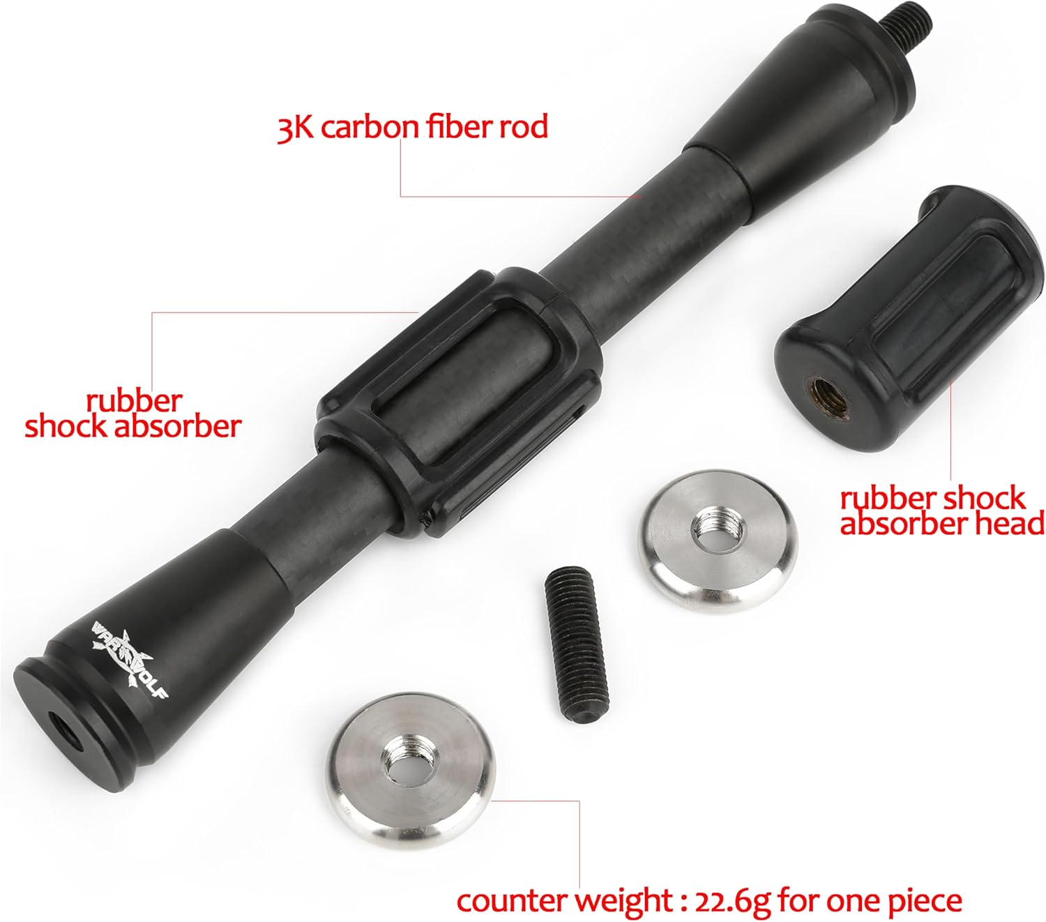 ZSHJGJR Archery Bow Stabilizer 7/9/11/12/15 inch Bow Balance Bar 3K Carbon Fiber Bow Stalizer Rod Extension Pole Rod Silencer Dampener with Counter Weight for Compound Bow & Recurve Bow