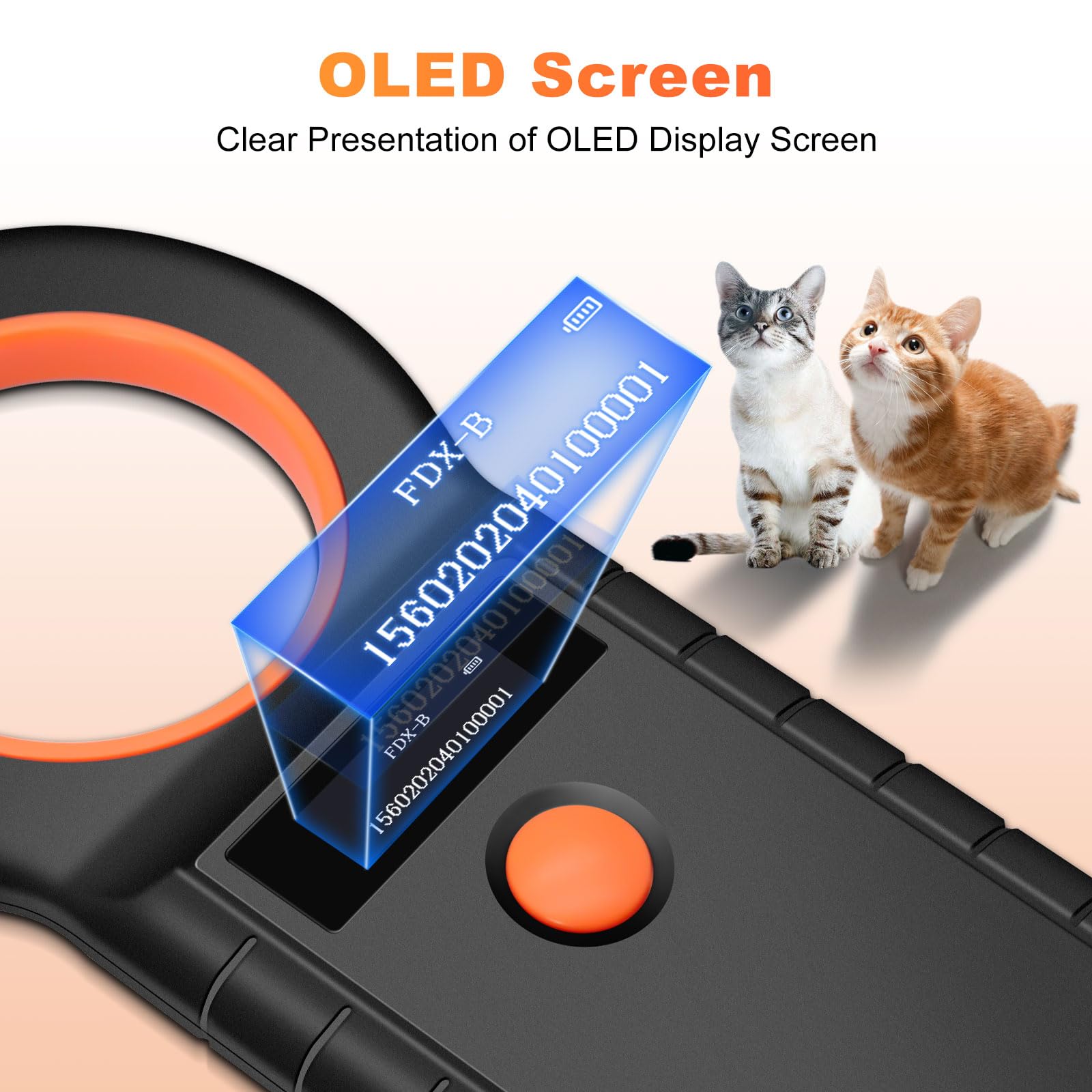 Lector Chip Mascotas OLED Lector, Lector Microchip Animales, EMID/FDX-B (ISO 11784/11785) Escáner Microchip Almacenamiento de Datos Lector Chip para Animal/Mascota/Perro/Gato