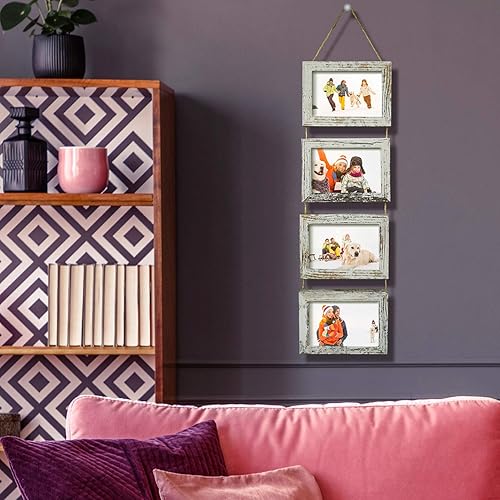 Miniatura 3 de SESEAT Marcos de fotos para colgar en la pared de 4 x 6 pulgadas, collage con 4 marcos blancos desgastados