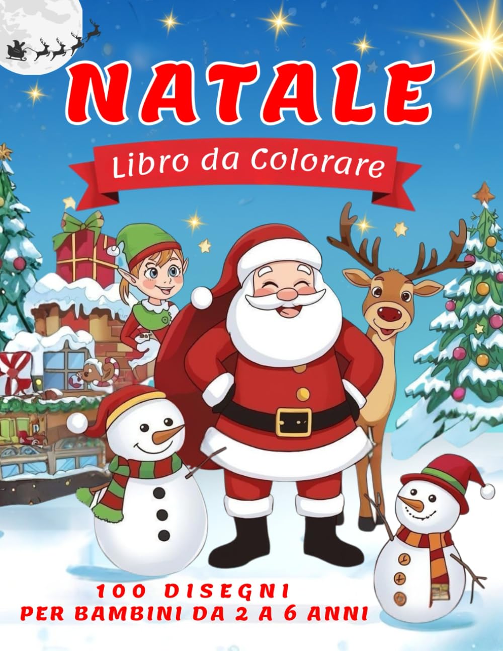 NATALE Libro da Colorare: 100 Disegni con Immagini Facili e Pagina salva colore - Album da Colorare per Bambini - Grande formato - Regalo Natale.
