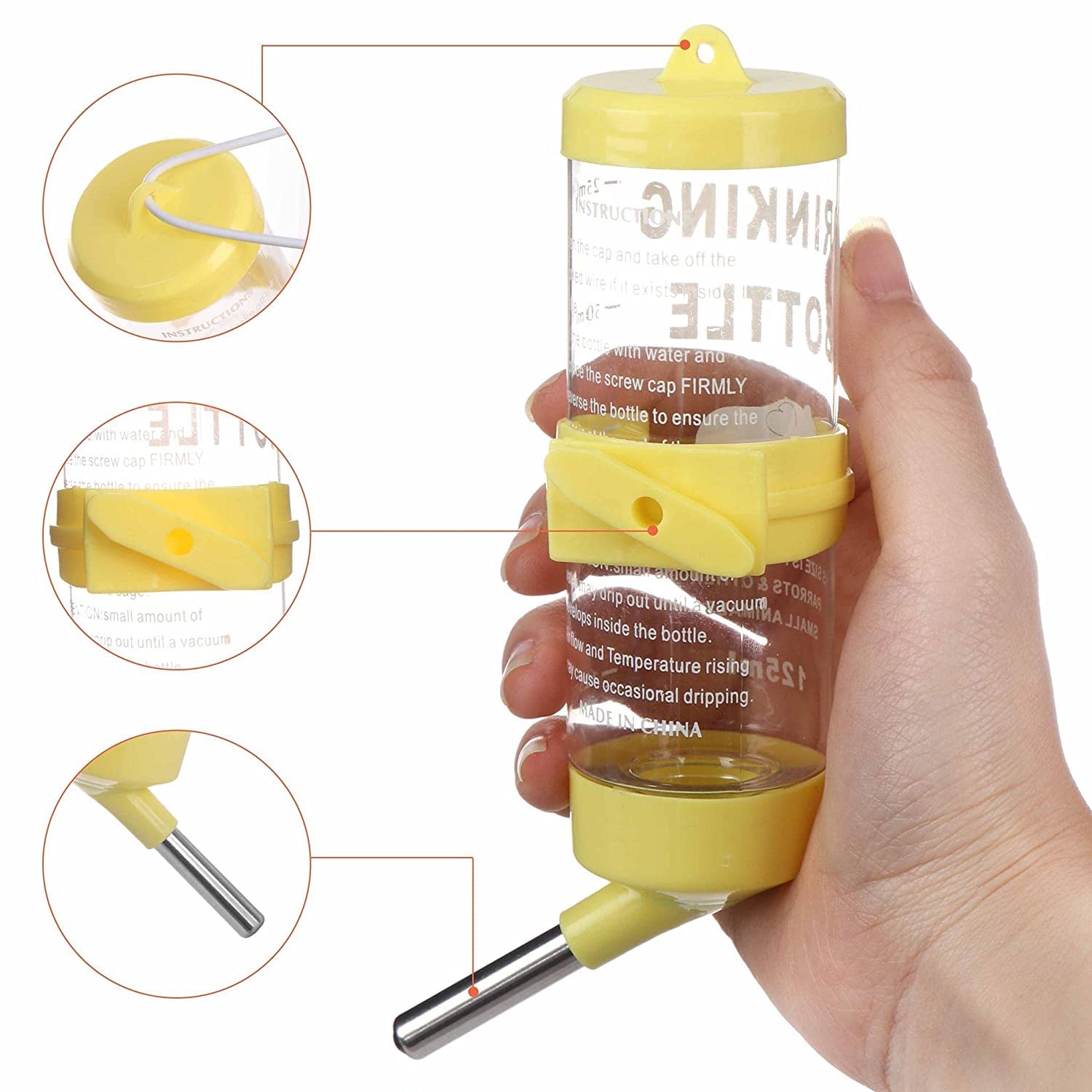 Pets Wizard - Leak Proof Cage Attachment Water Bottle Cum Feeder for Hamster/Guinea Pig/Rabbit/Mice, Multicolour (80 ML) 3