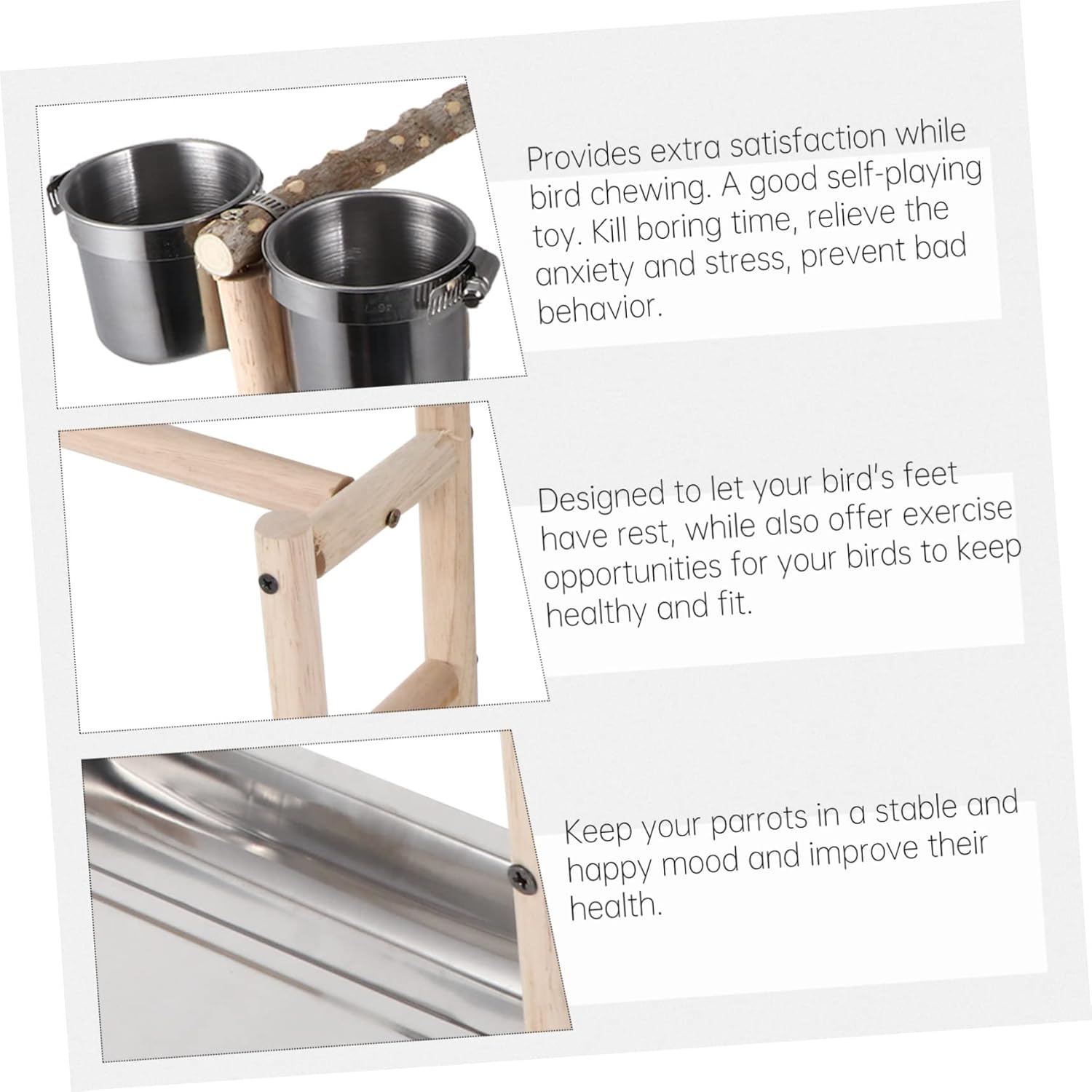 POPETPOP Stainless Steel Bird Feeder Ladder Parrot Playground Feeding Rack Sturdy PET Bird Stand for Parrots Easy to Clean Includes Removable Tray