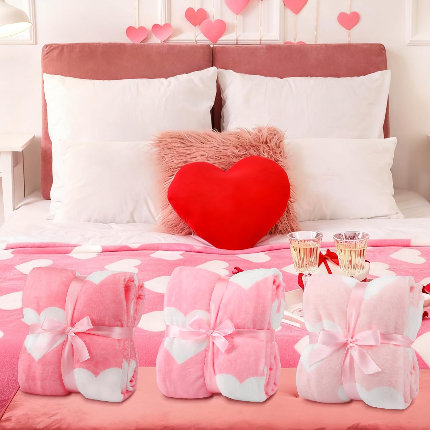 Buryeah 6 Pcs Valentines Pink Heart Blanket 40"x60" Valentine's Day Throw Blanket with Heart Valentine's Day Gifts Pink Flannel Soft Lightweight Aesthetic Plush Room Decor for Sofa Couch Travel Bed - Image 6