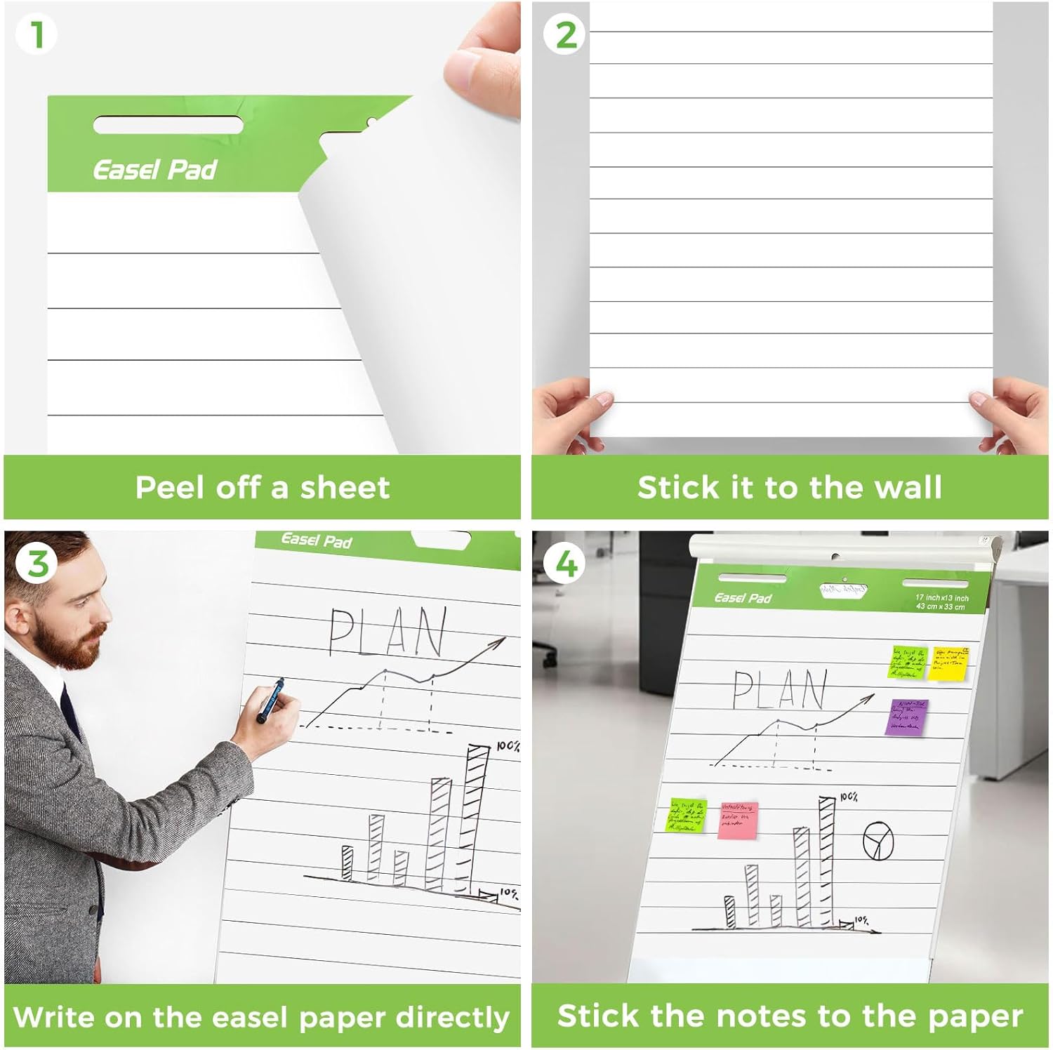Sticky Easel Pad, Anchor Chart Paper, Our Sticky Easel Pads measure 13 x 17 inches, Featuring Self-stick Chart Paper Designed with Exceptional Adhesion Perfect for Teachers, Professionals, and Educators Alike, 30 Sheet/Pad, 3 Pads (1, Line)