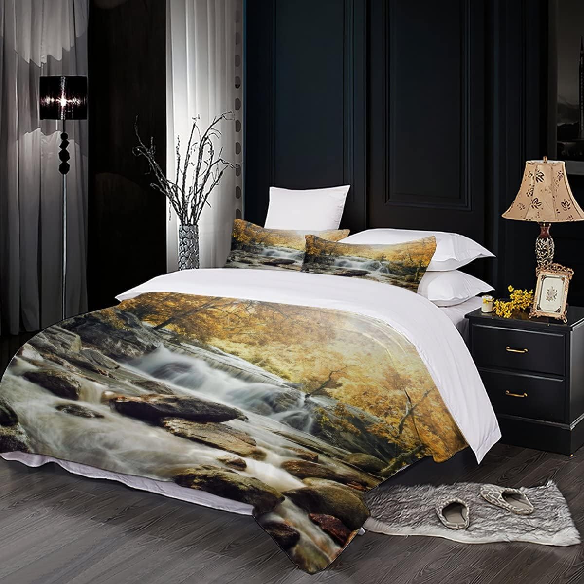 Housse De Couette 200x200 Cm Imprimé Feuilles D'érable 3D – Microfibre Douce Avec 2 Taies D'oreiller 65x65 Cm – Parure De Lit Automne