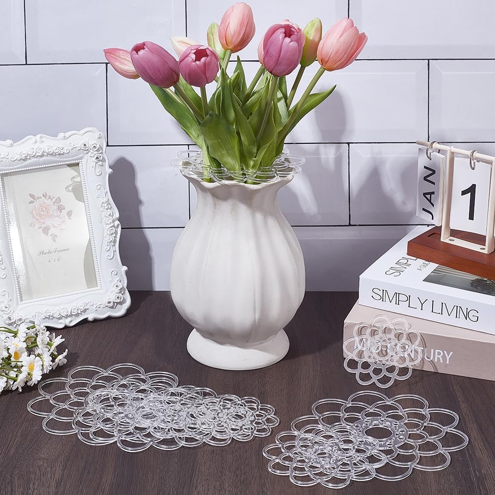 WEBEEDY 8 Pcs 4 Sizes Acrylic Flower Frog Arranging Grid Bouquet Stem Holder, Transparent Floral Frogs Lid for Vase Fresh Flowers Plant Arrangement Fixation Supplies, 7.7/10.2/12.7/15.3cm (3/4/5/6")