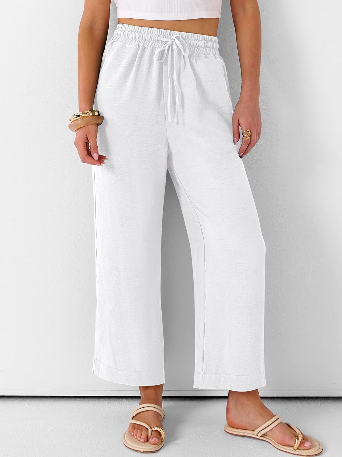 ANRABESS Women Wide Leg Capri Pants Summer Palazzo High Waisted Casual Loose Lounge Flowy Cropped Beach Trousers Work Outfits - Image 5