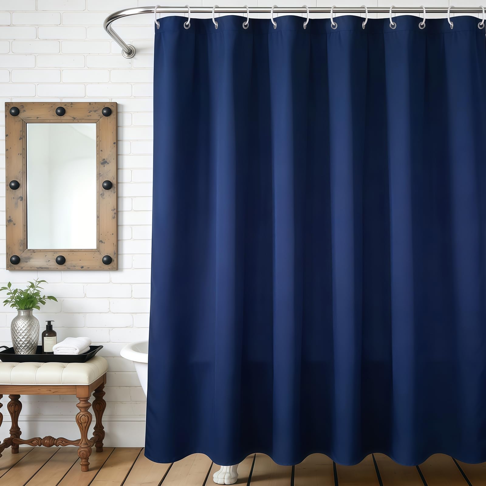 FAIRYGATE Navy Shower Curtain Anti Mould Resistant Waterproof Bathroom Curtains Washable Polyester Fabric 180x180cm with Weight Tape for Bath Wet Room B9125 — image 1
