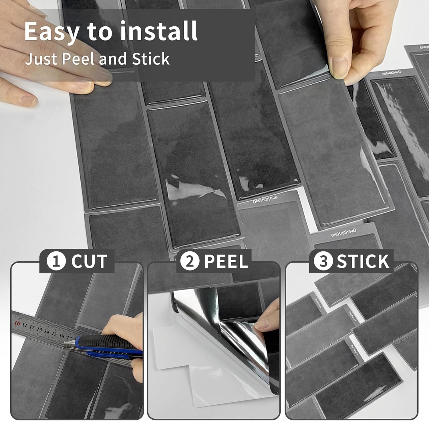 VICCI 10-Sheet Peel and Stick Backsplash 12x8.7 Inch Tiles, 3D Marble Easy Install No-Grout Removable Wall Sticker for Kitchen - Gray