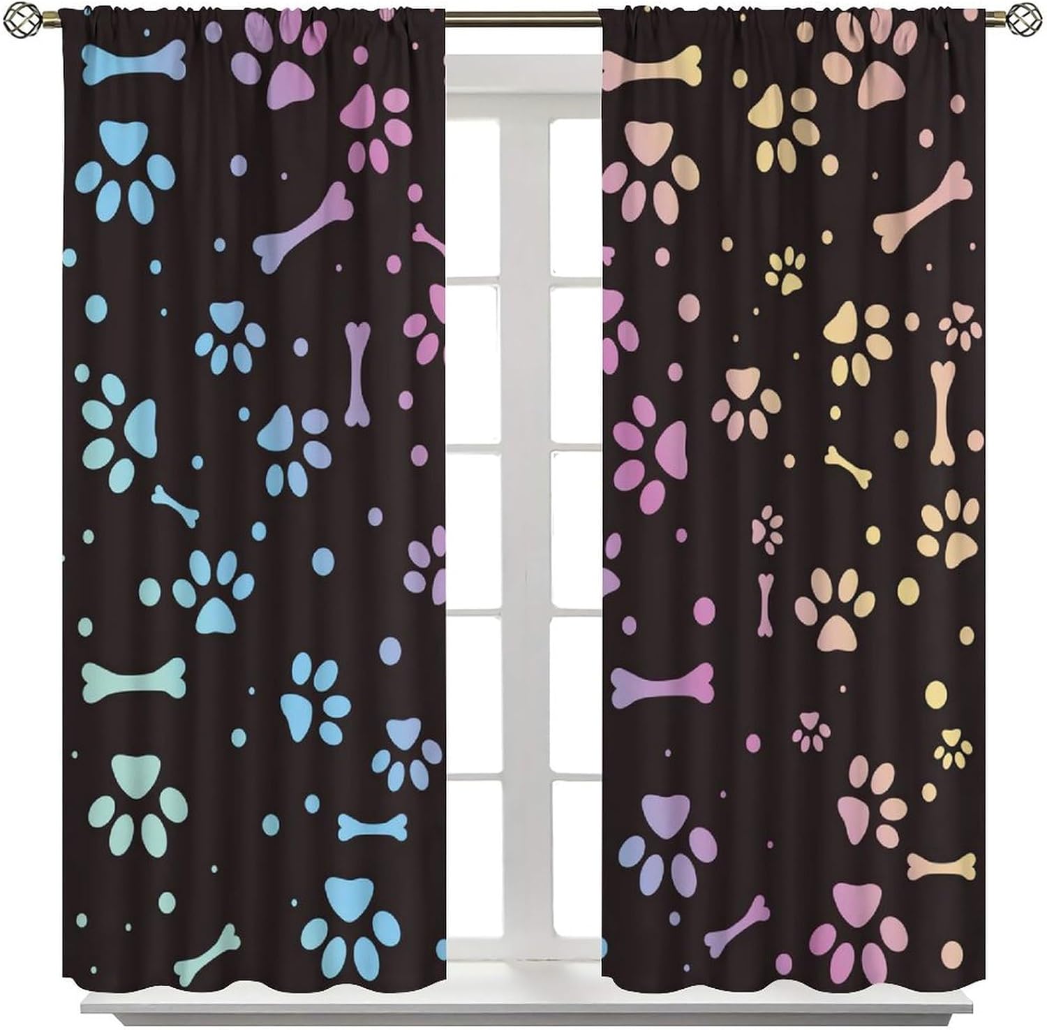 Dog Paw Curtains Adorable Cartoon-Style Animal Paw Print Design Blackout Curtains for Bedrooms, Living Rooms and Kitchens42X54 Inch