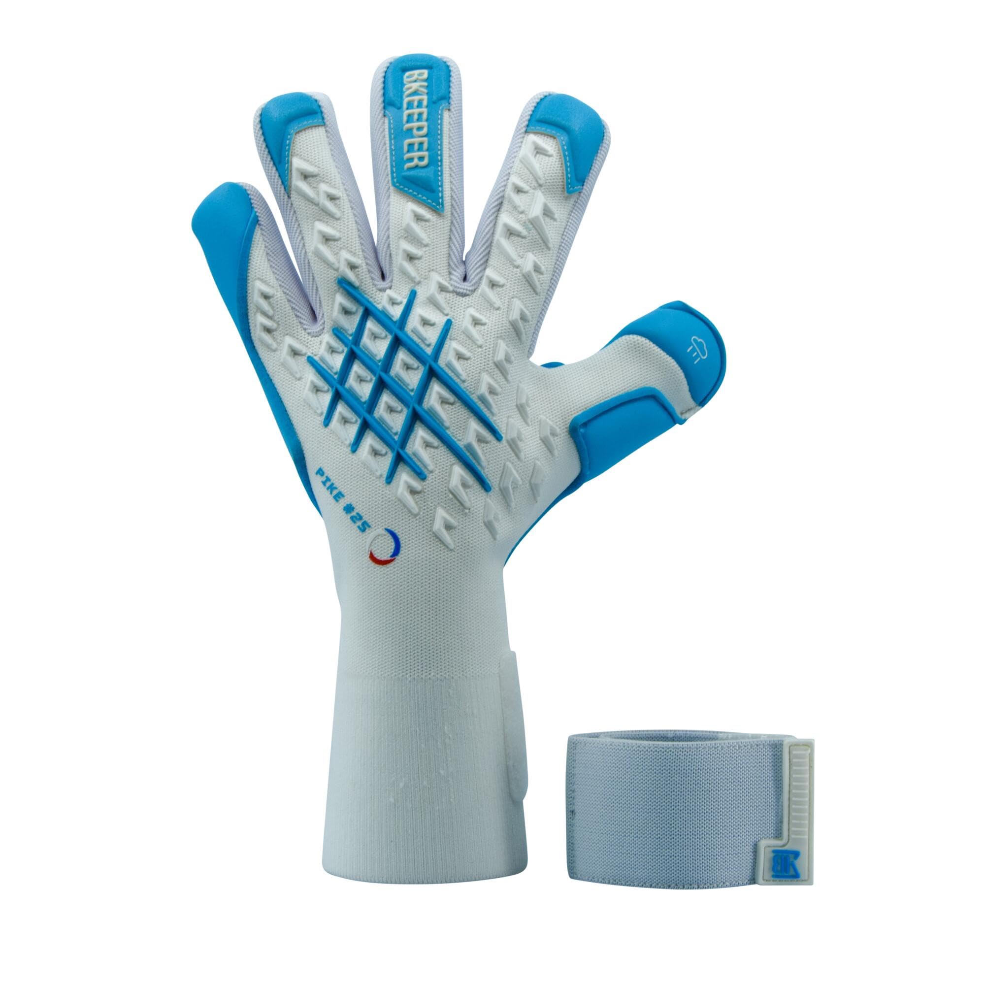 Gants de Gardien Pike #25 Aqua, Blanc et Bleu, Coupe Négative, Mousse Contact