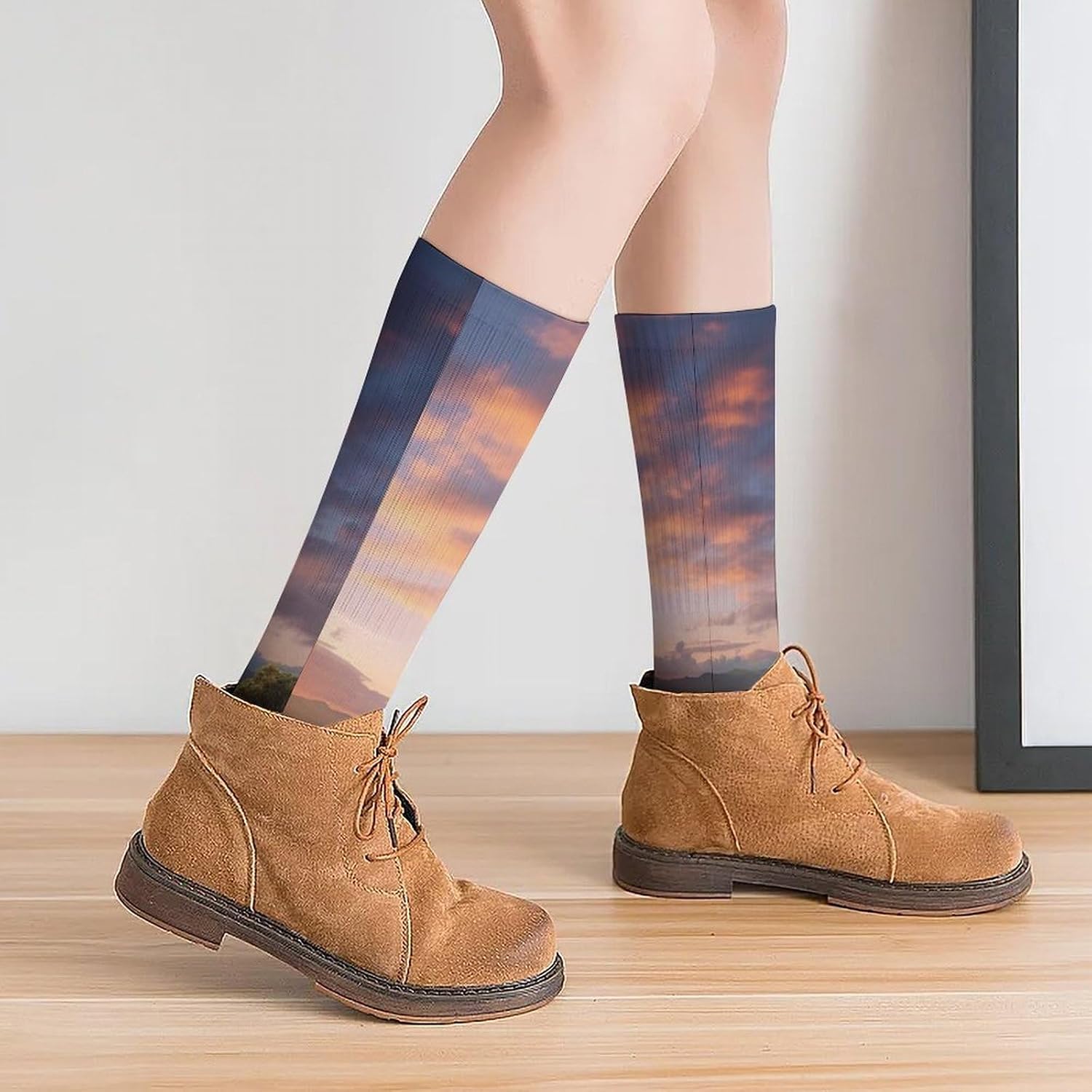 Breathable Crew Sock, Moisture Wicking, Athletic Calf Socks, Cozy | Sunset Hill Compression Socks for Women Men, Lightweight High Work Socks for Business, Casual