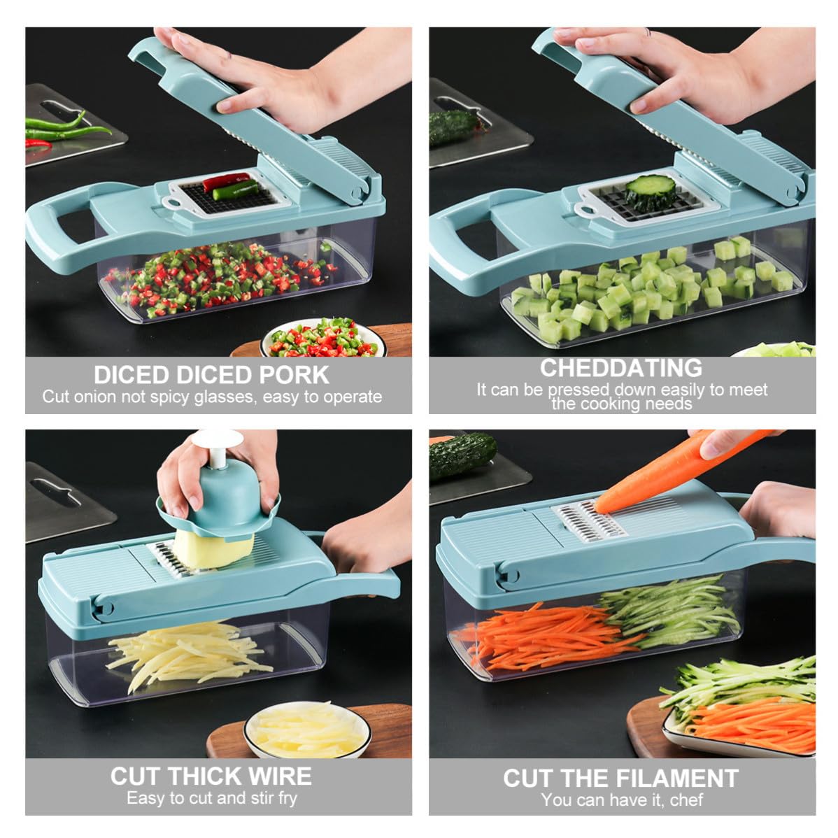 TOYANDONA Cortadora de Verduras Rallador de Verduras Multifunción, Plástico y Acero Inoxidable, Azul, Corta y Ralla, Separador de Clara de Huevo, Ahorro