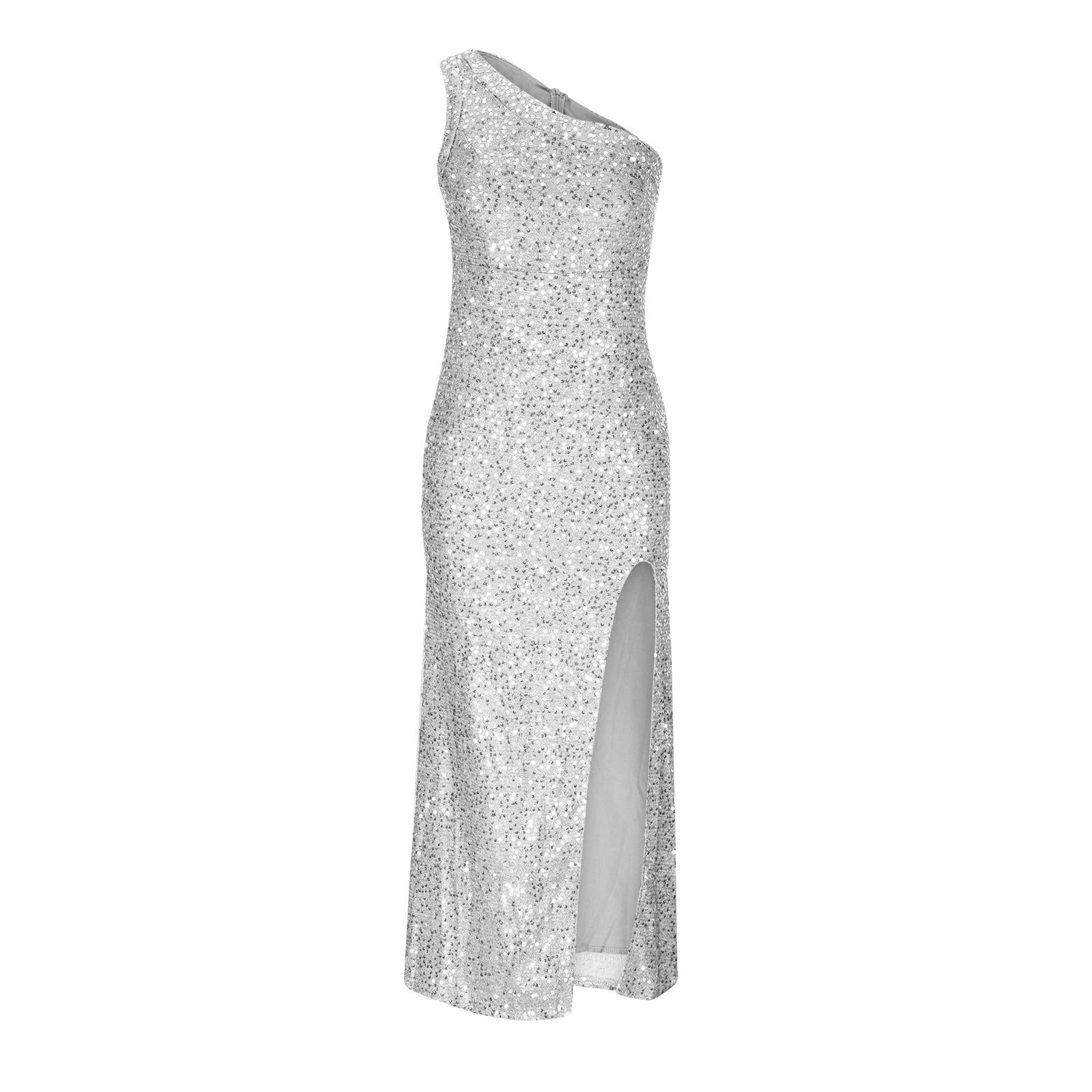 HAOLEI Abito da Donna Senza Maniche Scollo V Paillettes Vestito con Spacco Capodanno Vestito da Donna con Brillantini Tulle Doppio Elegante Maxi Vestiti Lungo da Sera Cerimonia Cocktail Nozze Festa