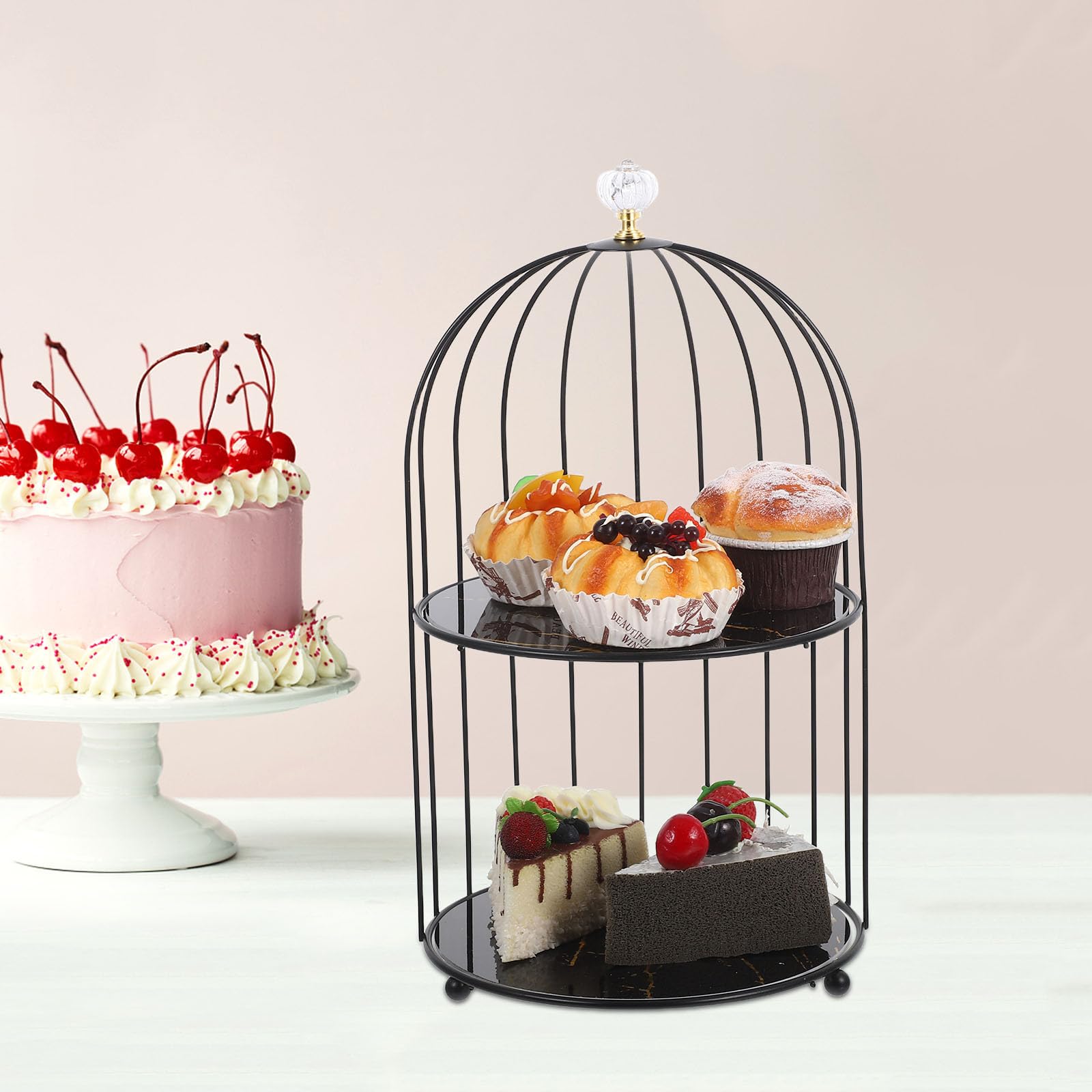 Gatuida Soporte para cupcakes con forma de jaula de pájaros, de metal, con mango de calabaza de cristal, para postres, decoración de bodas, fiestas y cumpleaños.