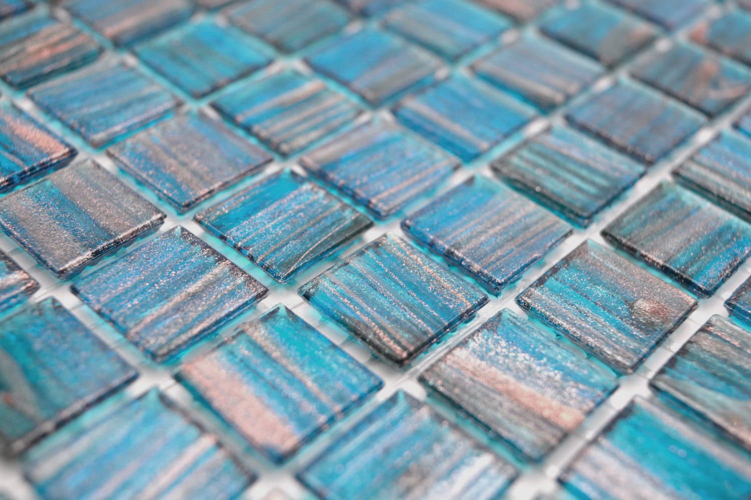 Mosaïque en verre - Turquoise - Bleu perle - Cuivre - Pour cuisine ou douche