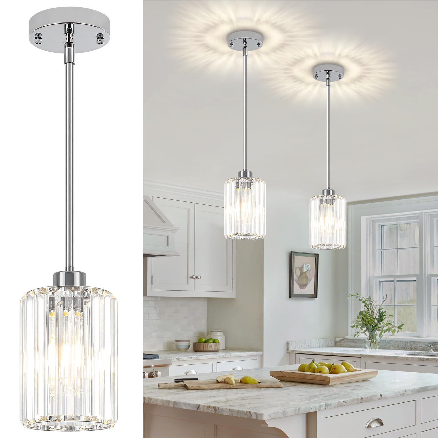 Chrome Crystal Pendant Lights 2 Pack