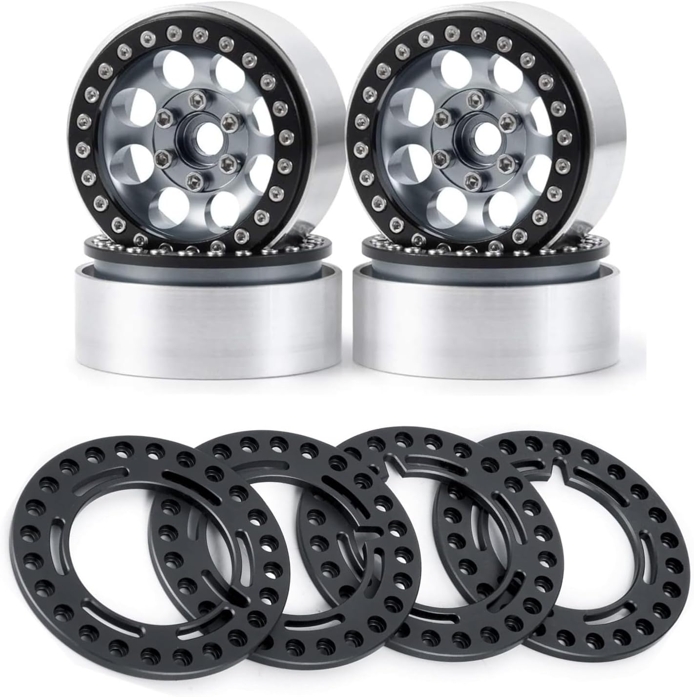 RCLIONS Aluminum 1.9" Beadlock Wheels Rims with Replacement Ring for Axial SCX10,SCX10 II,SCX10 III, TRX4