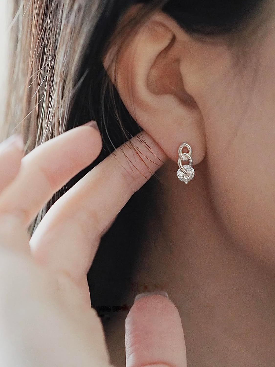 Reffeer Solid 925 Sterling Silver CZ Small Hoop Earrings for Women Link Huggie Earrings Hypoallergenic - Image 2