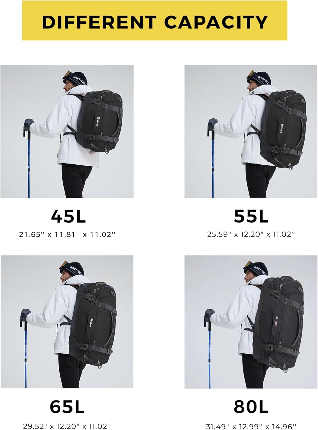 Ubon Large Duffel Bag Weekender Bags with Shoe Compartments 4-Way Sports Gym Backpack with Padded Straps Camping Traveling Duffle Bag - Image 2