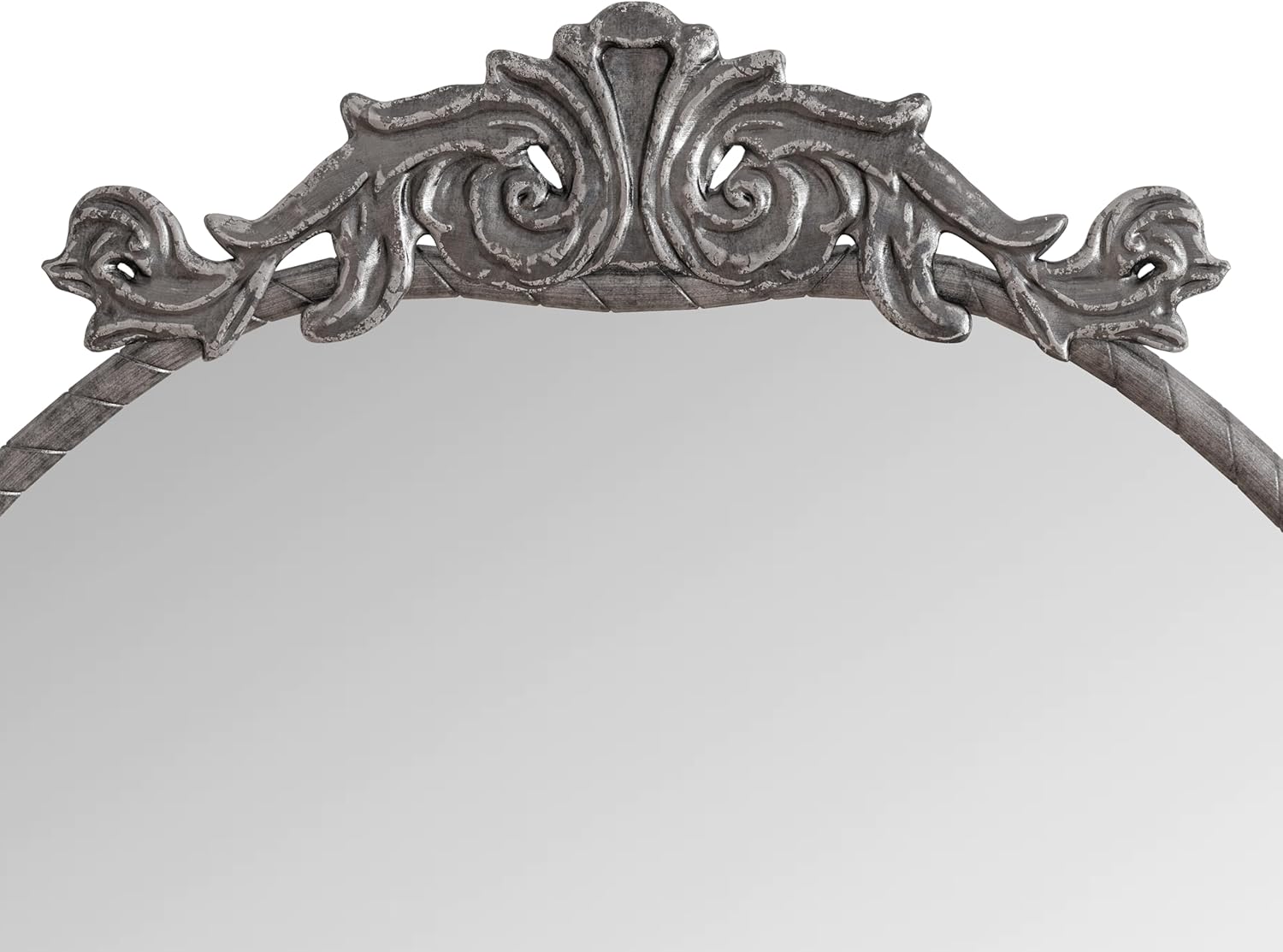 Sophisticated 58"x25" Arched Full Body Mirror - Antique Silver with Ornate Carved Applique, Ideal Hanging Wall Mirror for Retro Living Room & Bedroom Decoration