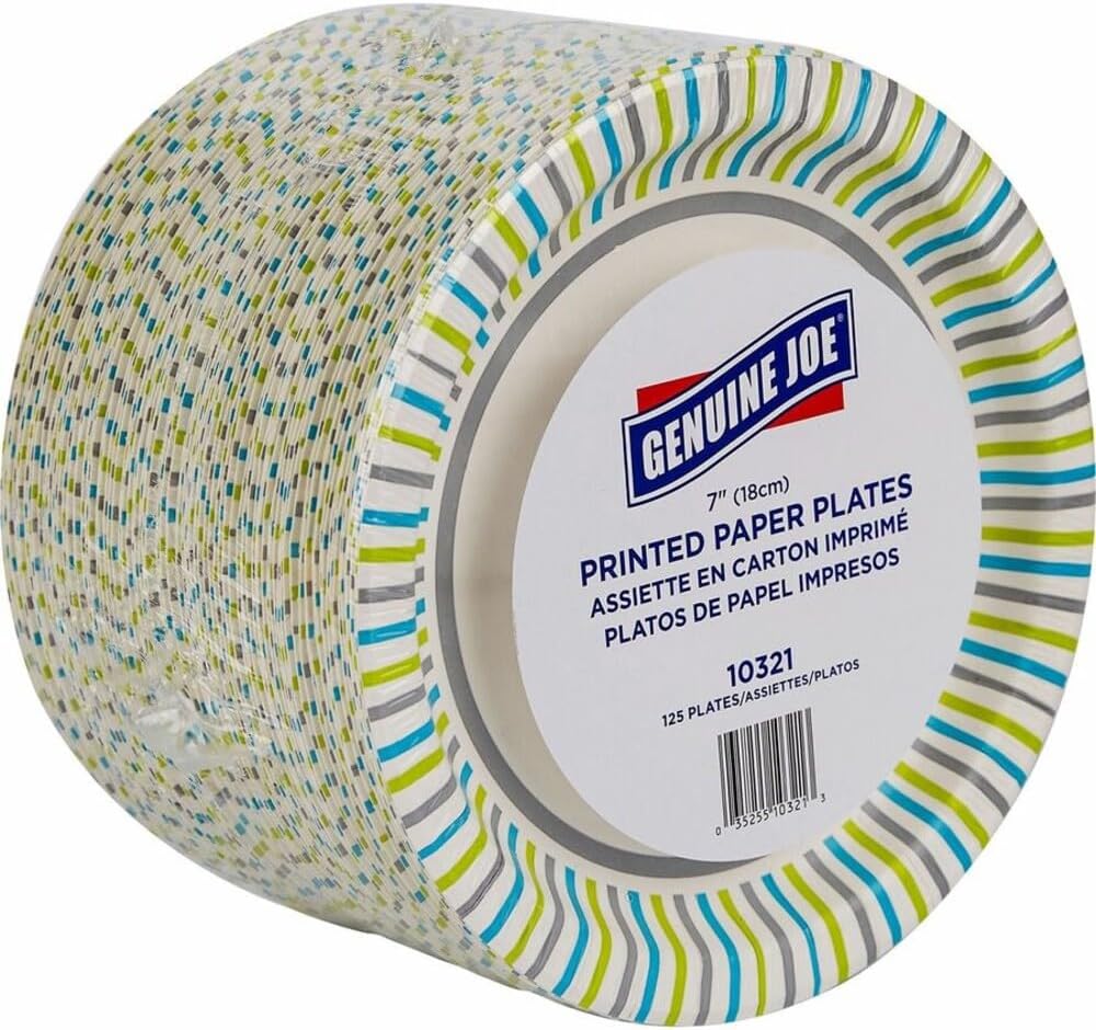 Genuine Joe Printed Paper Plates, 7" (Pack of 125)