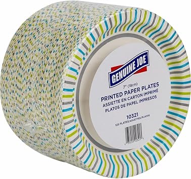 Genuine Joe Printed Paper Plates, 7" Pack of 125