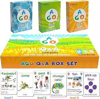 AGO QnA ESL Card Game for Learning English. 3 Level Box Set. Practice English Conversation Through Play!