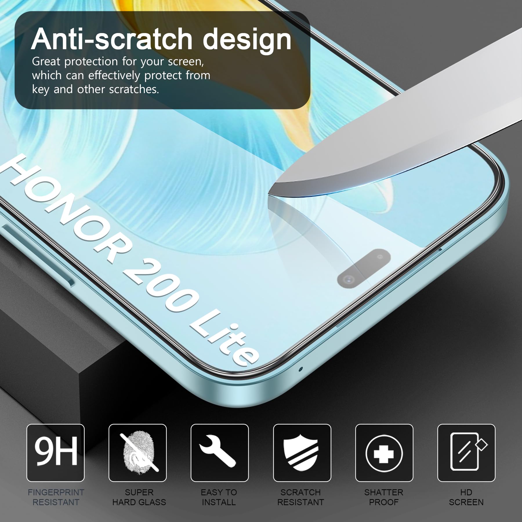 FLLAO Cover Compatibile con Honor 200 Lite 5G con 2 Vetro Temperato [Protezione Fotocamera] Anti Ingiallimento Antiurto Cover Silicona TPU Morbido Custodia per Honor 200 Lite 5G - Trasparente