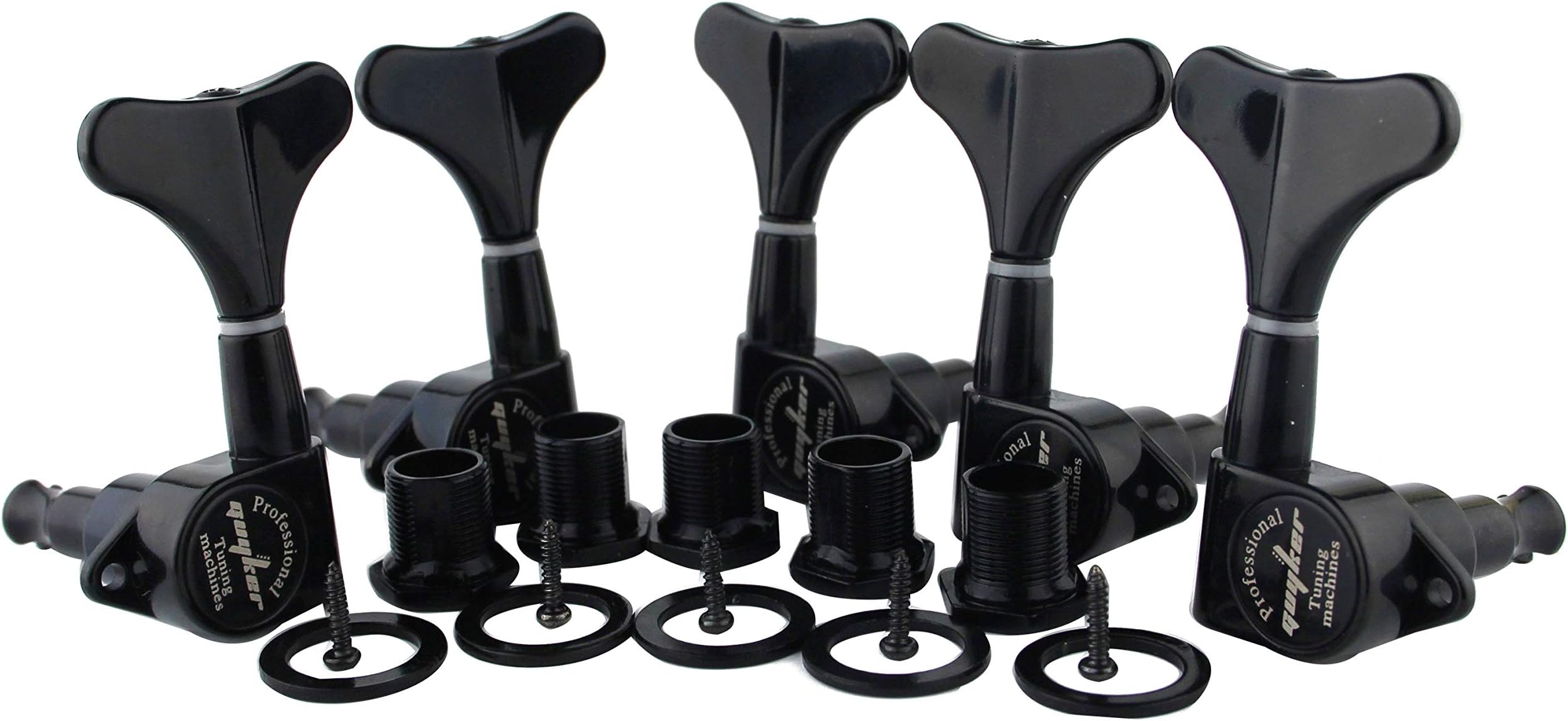 Guitar Bass Tuners (3R + 2L) - 1:17 Ratio Headstock Sealed Tuning Key Pegs Machine Head Replacement for Electric Jazz Bass or Precision Instruments - Black