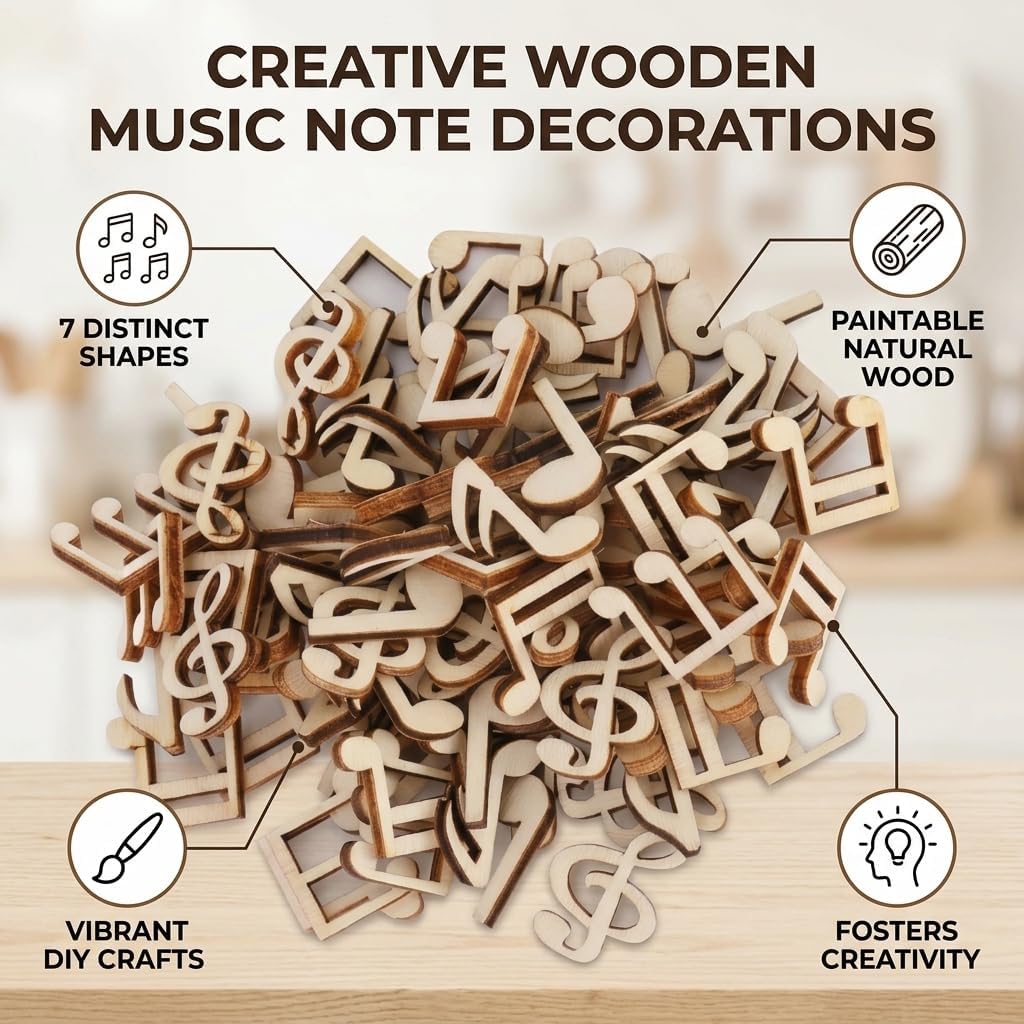 100Pcs Wooden Music Note Mixed Decorative Note Wood for Concert Wedding Christmas Party Home Decorations(Wooden Music Note) image 3